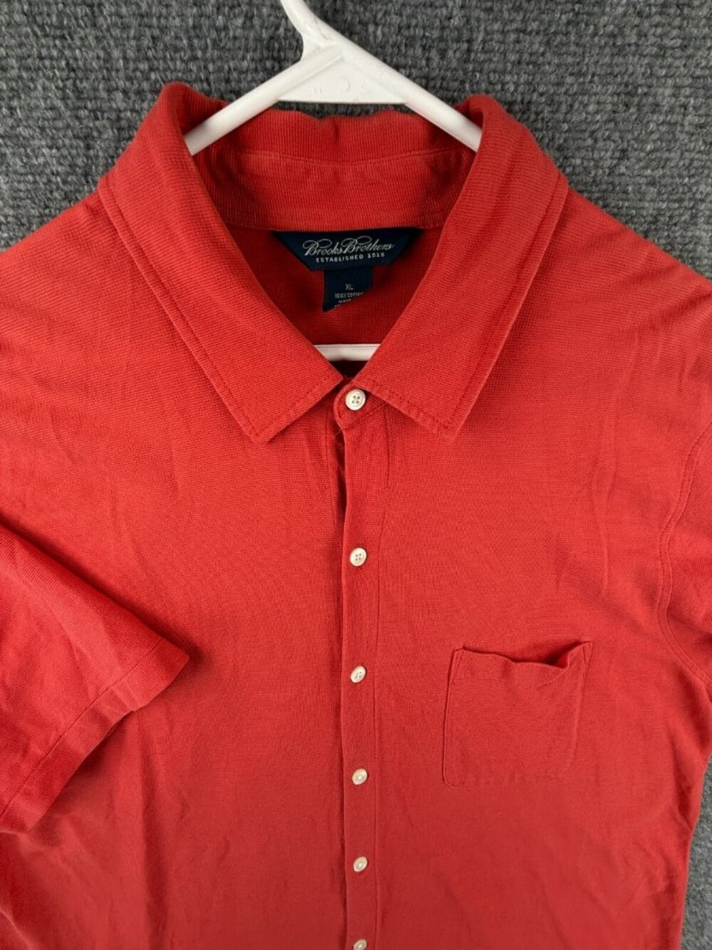 Brooks Brothers KNIT Button Up Shirt Short Sleeve Cotton XL Pocket Casual Orange